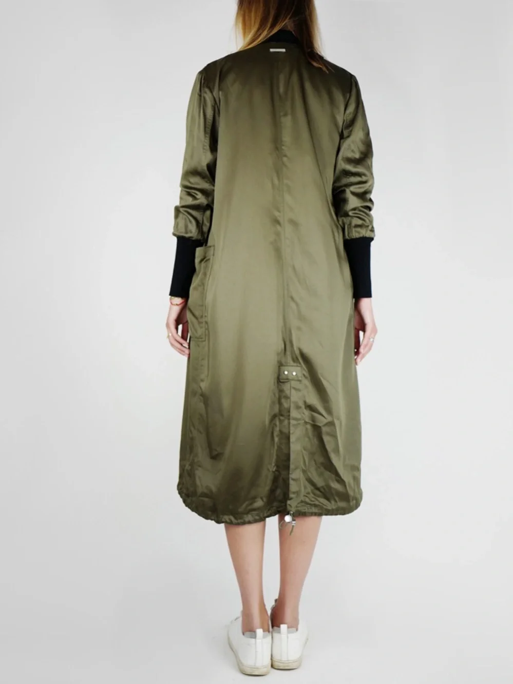 Soia & Kyo Bia Bonsai Long Bomber Two-Tone Olive and Black Coat L - Picture 2 of 16